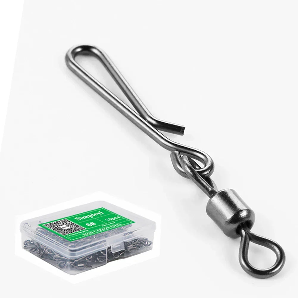(Pack of 50) Box Rolling Swivel With Hanging Snap Fishing Tackle Fishhooks Lure Line Bait Fishing Connector Carp Solid Rings Swivels