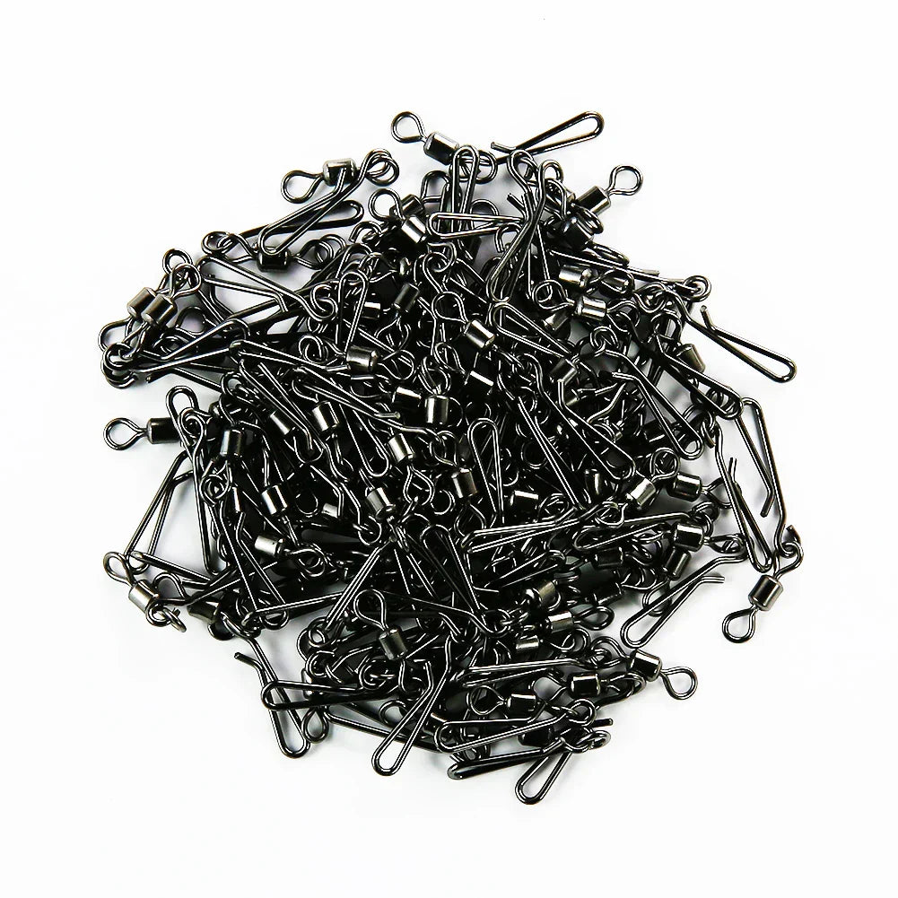 (Pack of 50) Box Rolling Swivel With Hanging Snap Fishing Tackle Fishhooks Lure Line Bait Fishing Connector Carp Solid Rings Swivels