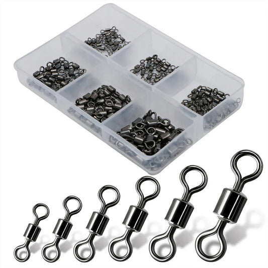 (Pack of 150) /1box 6 Size Fishing Swivel Solid Connector Ball Bearing Snap Fishing Swivels Rolling Stainless Steel Bead Fish Tackle Box