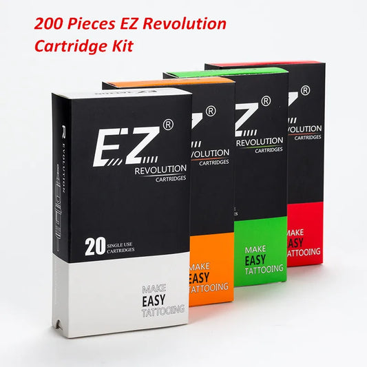 (Pack of 200) Mixed Lot EZ Revolution Cartridge Tattoo Needles RL RS M1 CM compatible with Cartridge System Tattoo Machines Grips