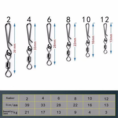 (Pack of 50) Box Rolling Swivel With Hanging Snap Fishing Tackle Fishhooks Lure Line Bait Fishing Connector Carp Solid Rings Swivels