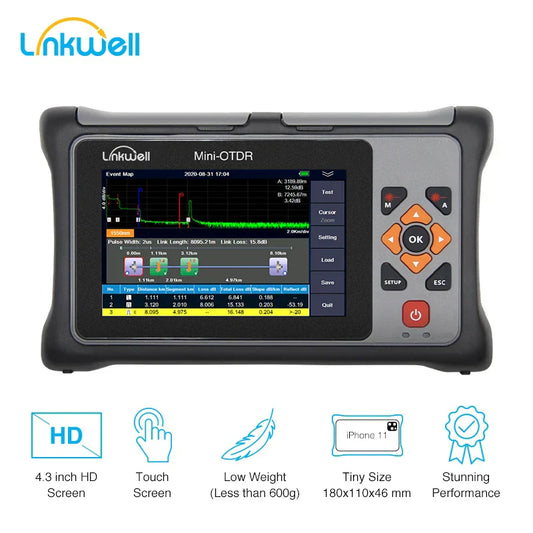 Pro MINI OTDR 1310/1550nm 22/20dB Fiber Optic Reflectometer Touch Screen VFL OLS OPM Event Map Ethernet Cable Tester Equipment