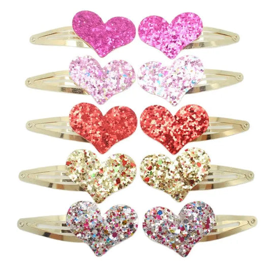 (Pack of 10) /lot Small Size Girls Hairclips Glitter Heart Birthday Gift Baby Girls Hair Accessories Kids Hair Clip For Children
