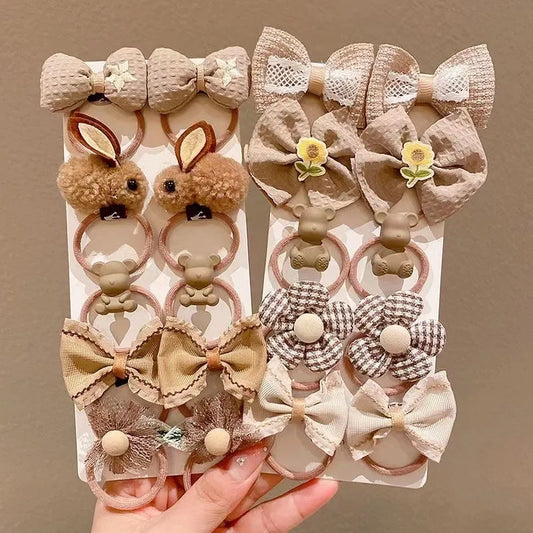 (Pack of 10) Baby Hair Bands for Girls Cute Cartoon Bows Kids Hair Accessories Elastic Autumn Winter Princess Children Hairband