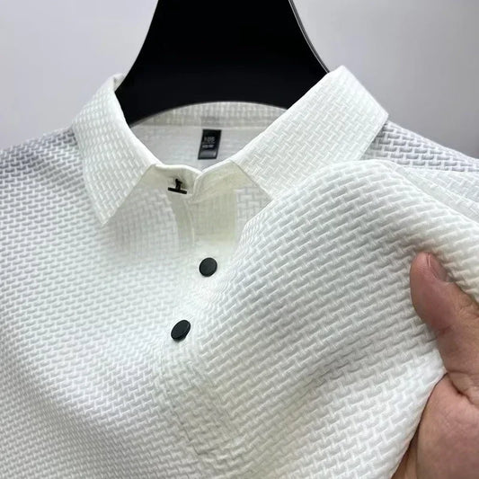 '-VIP Link2 , Upto 5XL Summer New Men's Lop-up Hollow Short-sleeved Polo Shirt Ice Silk