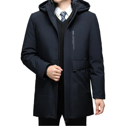 Men's Long Plush Thickened Parkas 2 pieces Winter Jacket Men's Parker Coat Winter Warm Thick Zipper Coat Padded Overcoat