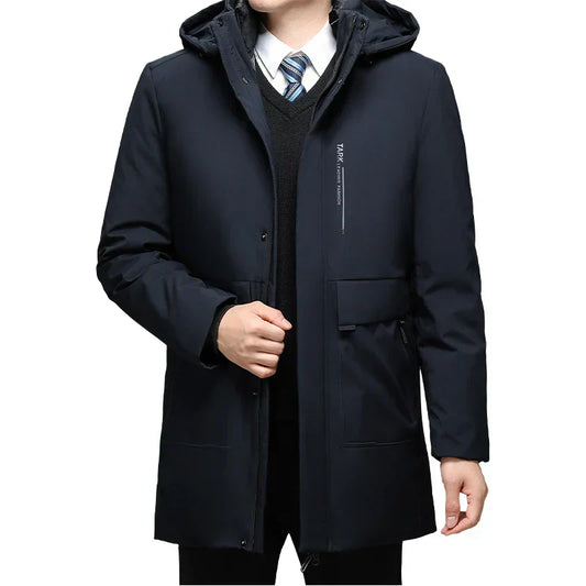 Men's Long Plush Thickened Parkas 2 pieces Winter Jacket Men's Parker Coat Winter Warm Thick Zipper Coat Padded Overcoat