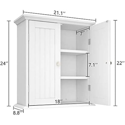 Bathroom Wall Cabinet,Over The Toilet Space Saver Storage Cabinet, Medicine Cabinet with 2 Door and Adjustable Shelves, Cupboard
