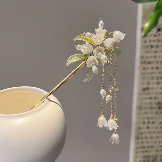 Vintage Tassel Hair Stick Chopsticks For Women Chinese Hanfu Hair Accessories Fringe Pearl Floral Hairpin Forks Metal Jewelry