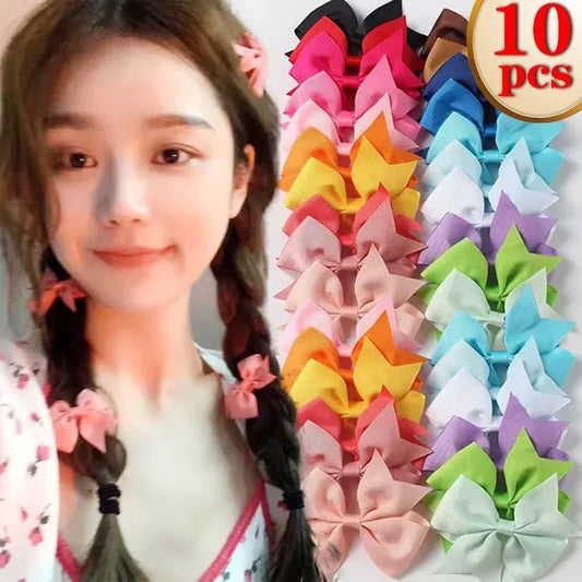 (Pack of 10) /lot Kids Solid Color Ribbon Baby Bows Hair Clips for Baby Girls Handmade Bowknot Hairpin MiNi Barrettes Hair Accessories