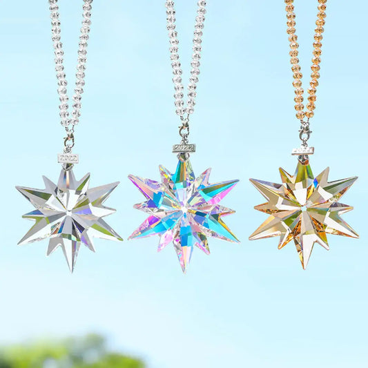 (Pack of 1) Colorful Car Pendant Decoration Transparent Crystal Snowflakes Art Car Hanging Ornaments Car Interior Accessories