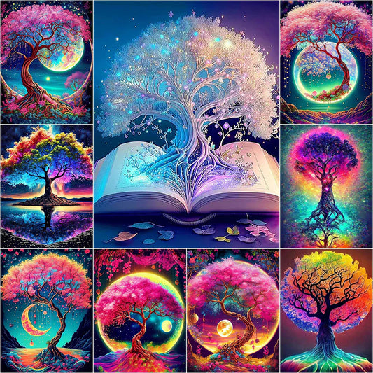 Colorful Trees And The Moon Personality DIY Full Drill Diamond Decorative Painting
