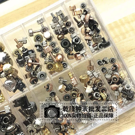 (Pack of 160) /Box Mixed Waterproof Steel Watch Handles Watch Crown Various Sizes & Colors For Watchmakers Diy Wahtch Accessories