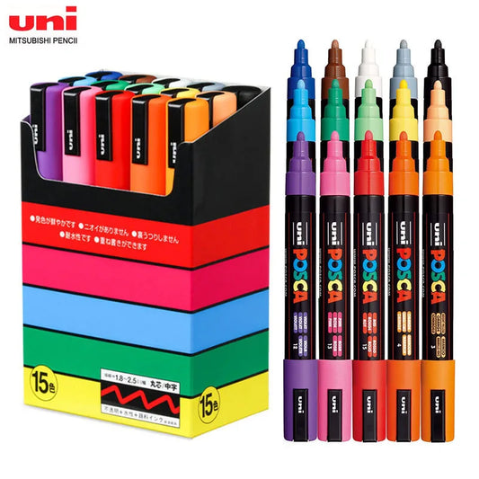 (Pack of 1) Uni Plumones Colores Posca PC-5M Marcadores School Acrylic Paint Markers 예술용품 Rotuladores Rock Painting Marking Art Pens