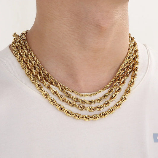 2-8mm Hip-Hop Stainless Steel Rope Chain Fashion Men And Women Jewelry Waterproof Choker Men Women Jewelry Gold Color Chains