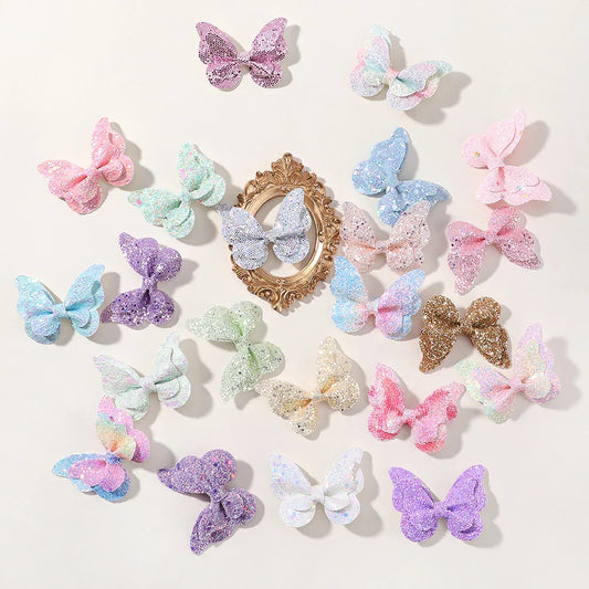 (Pack of 5) 2/4/ Girls Cute Sequins Double Butterfly Hair Clip Bow Hairpins DIY Headwear Bow Decor Hairgrip Children Hair Accessories