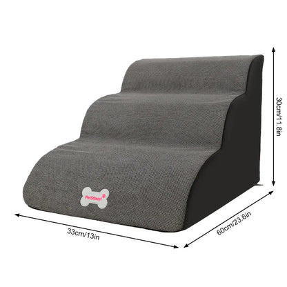 Dog Stairs 3-Step Durable Sponge Pet Ladder for High Couch and Bed Detachable Dog Ramps with Removable Cover Non Slip Corduroy