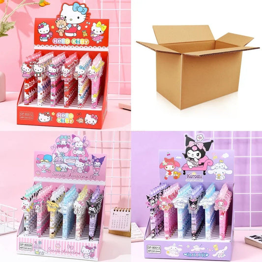 (Pack of 48) Sanrio Gel Pen New Lovely Hello Kitty Cinnamoroll Acrylic Patch Melody Cartoon Students Cute Supplies Stationery Wholesale