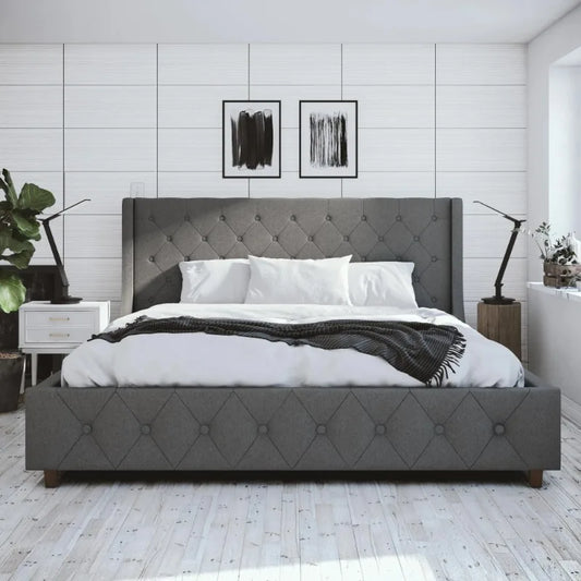 Mercer Upholstered Bed, King Gray Linen muebles de dormitorio queen bed frame bunk beds for kids loft bed