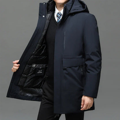 Men's Long Plush Thickened Parkas 2 pieces Winter Jacket Men's Parker Coat Winter Warm Thick Zipper Coat Padded Overcoat